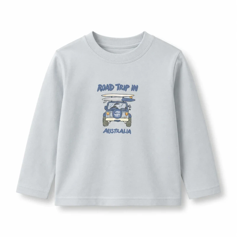 Boys-100-Cotton-Long-Sleeve-T-Shirt-Road-Trip-Australia-Car-Print-Soft-Breathable-Kids-Casual-Top