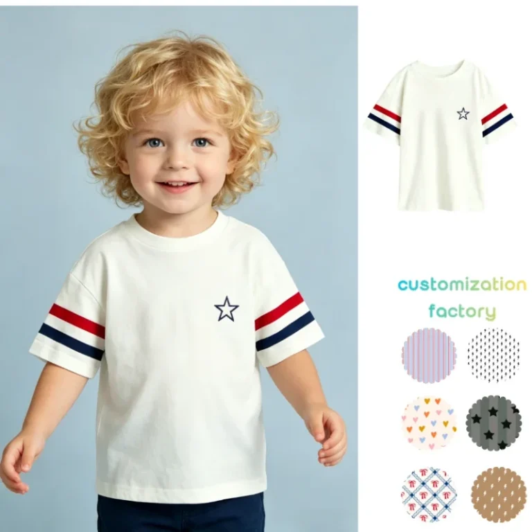 Boys-Girls-Kids-Short-Sleeve-T-Shirt-Summer-Cotton-Casual-Tee-Star-Pattern-Striped-Sleeve-Toddler-Soft-Wear-Tops