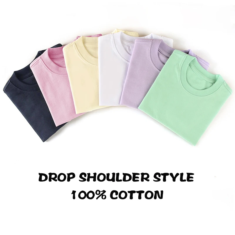Boys-Short-Sleeves-Custom-Design-Multi-Solid-Plain-Color-Drop-Shoulder-Style-100-Cotton-Kids-T-Shirt