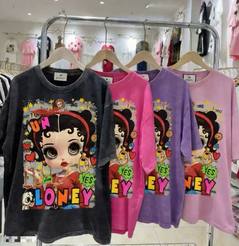 Breathable-Short-sleeved-Womens-T-shirt-Luxury-Cartoon-Rhinestone-Loose-Fit-Large-Size-Summer-Girl-Blouse-Fashion