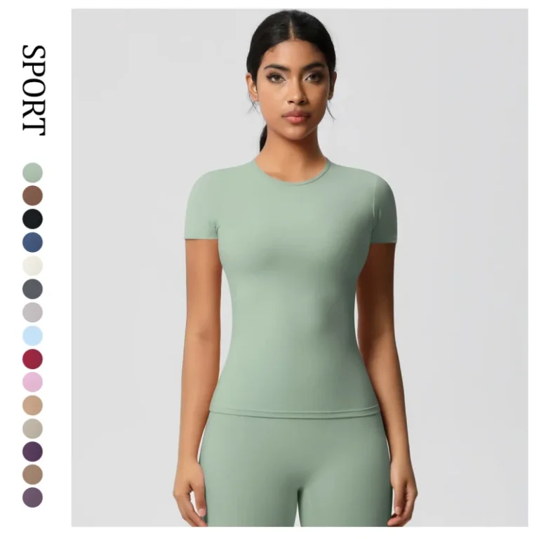 Breathable-Womens-Naked-Sanding-Regular-Short-Sleeved-Spandex-Polyester-Crew-Neck-T-Shirt-Outdoor-Leisure-Running-Yoga-Fitness