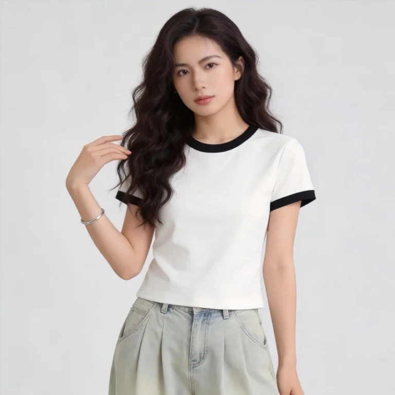 Breathable-Womens-Slim-Fit-Spandex-Cotton-Raglan-Sleeve-Custom-Logo-T-Shirt-with-Contrasting-Trim