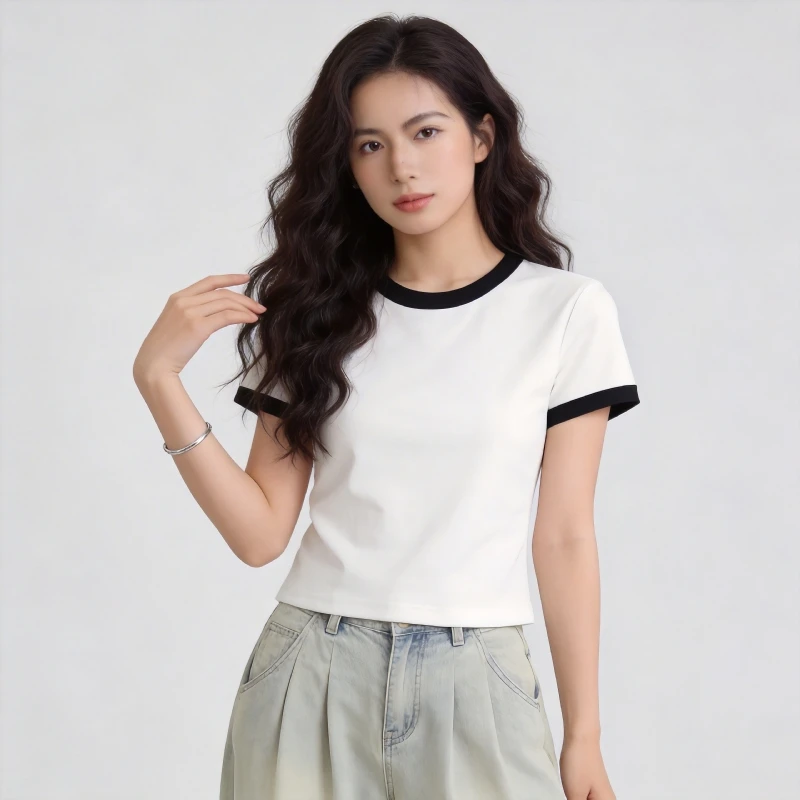 Breathable-Womens-Slim-Fit-Spandex-Cotton-Raglan-Sleeve-Custom-Logo-T-Shirt-with-Contrasting-Trim