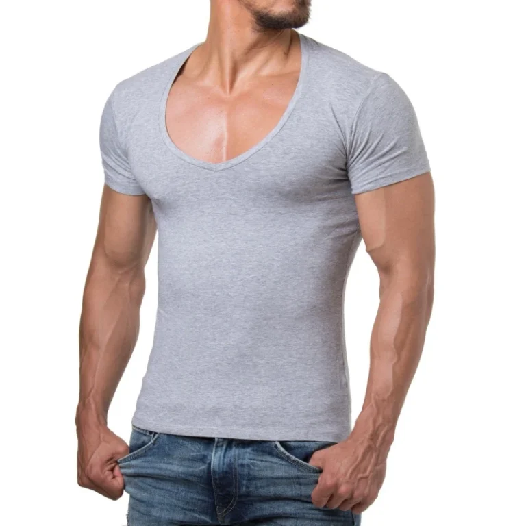 Bulk-Muscle-Fit-T-Shirt-Mens-Blank-T-Shirt-Deep-V-Neck