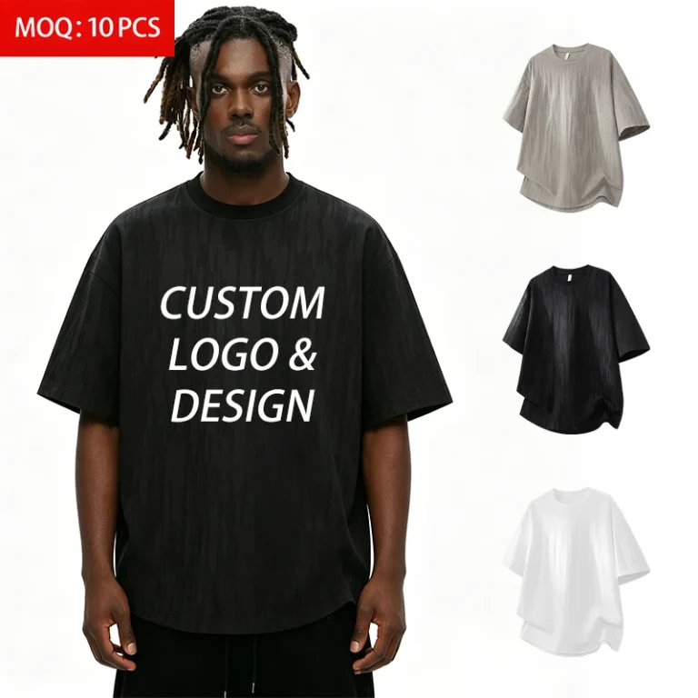 Bulk-ODM-Mens-Summer-Premium-230GSM-Heavyweight-Jacquard-Texture-Solid-Color-Crew-Neck-T-Shirt-Oversized-Loose-Streetwear-Blank