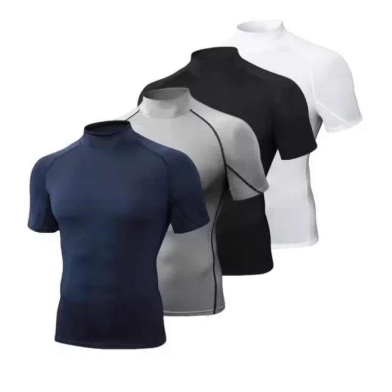 Bulk-Slim-Fit-Quick-drying-Anti-pilling-Elastic-Spandex-Polyester-Mens-Turtleneck-Sports-Compression-Short-Sleeve-T-Shirt
