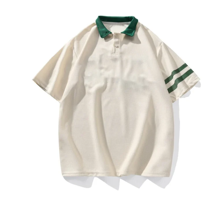 Camisas-Masculinas-White-Polo-T-Shirts-Pour-Hommes-Polo-With-Green-Collar-Personalizzate