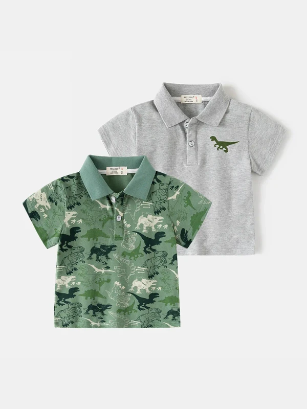 Casual-Childrens-Short-Sleeve-T-Shirt-100-Cotton-Baby-Base-Shirt-With-POLO-Neck-Soft-Knitted-Animal-Print