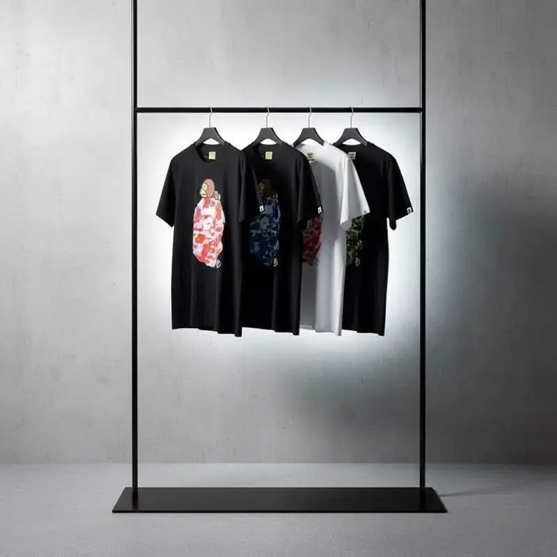 Casual-Monkey-Cartoon-Print-Pattern-Mens-Loose-fitting-Round-neck-Short-sleeve-T-shirt
