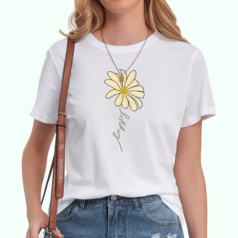 Casual-Womens-Loose-Fit-T-shirts-Solid-Floral-Logo-Print-Breathable-Quick-Dry-Eco-Friendly-Cotton-Blend-Fabric