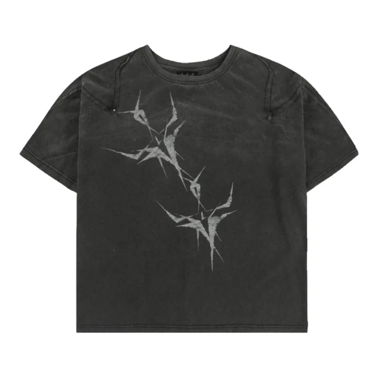 Charcoal-Black-Panel-Stitch-Short-Tee-Cloud-Fade-Finish-Custom-Graphic-Print-Minimal-Futuristic-Urban-Loose-Casual-Top