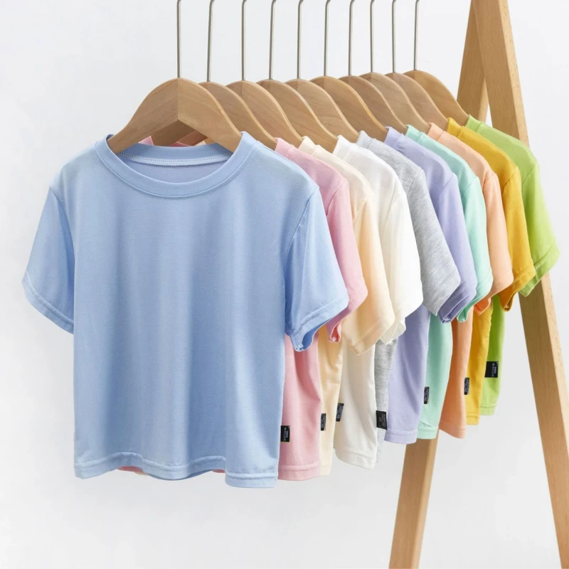 Child-Boys-Girls-Baby-Toddler-Plain-T-Shirt-Tops-Solid-Color-Modal-Short-Sleeve-White-Black-Kids-Plain-T-Shirt