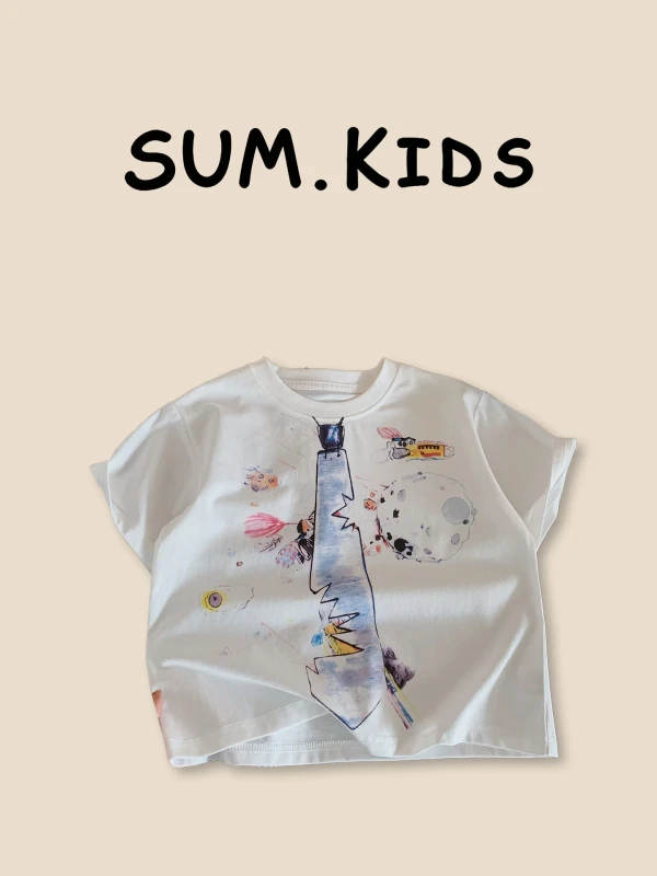 Childrens-Boys-Short-Sleeve-Cartoon-T-Shirt-Summer-Round-Neck-Loose-Fit-Versatile-Casual-Top-Trendy-Graffiti-Design