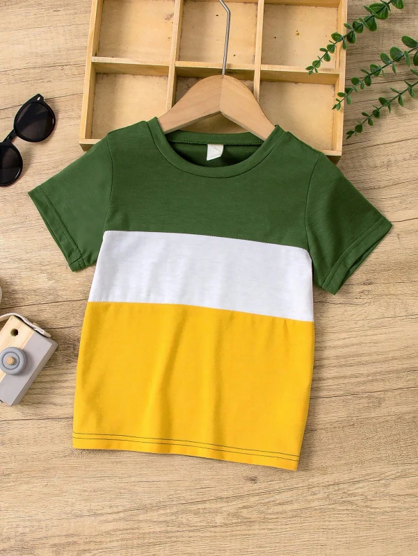 Childrens-Boys-T-shirts-Summer-New-Style-Solid-Compressed-Crew-Neck-Casual-Versatile-Short-Sleeves