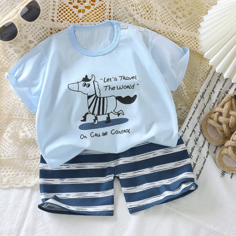 Childrens-Clothing-Cartoon-Short-sleeved-Cotton-T-shirt-Shorts-Set-for-Girls-Boys-Baby-Summer-Korean-Movement-Style-Sports-Wear