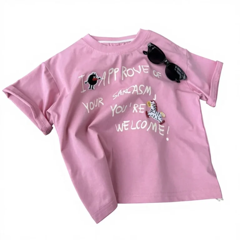Childrens-Summer-Cotton-Moisture-wicking-Stylish-Pink-Labeling-for-Short-Sleeve-T-shirt-Boys-Girls-Cartoon-Letters