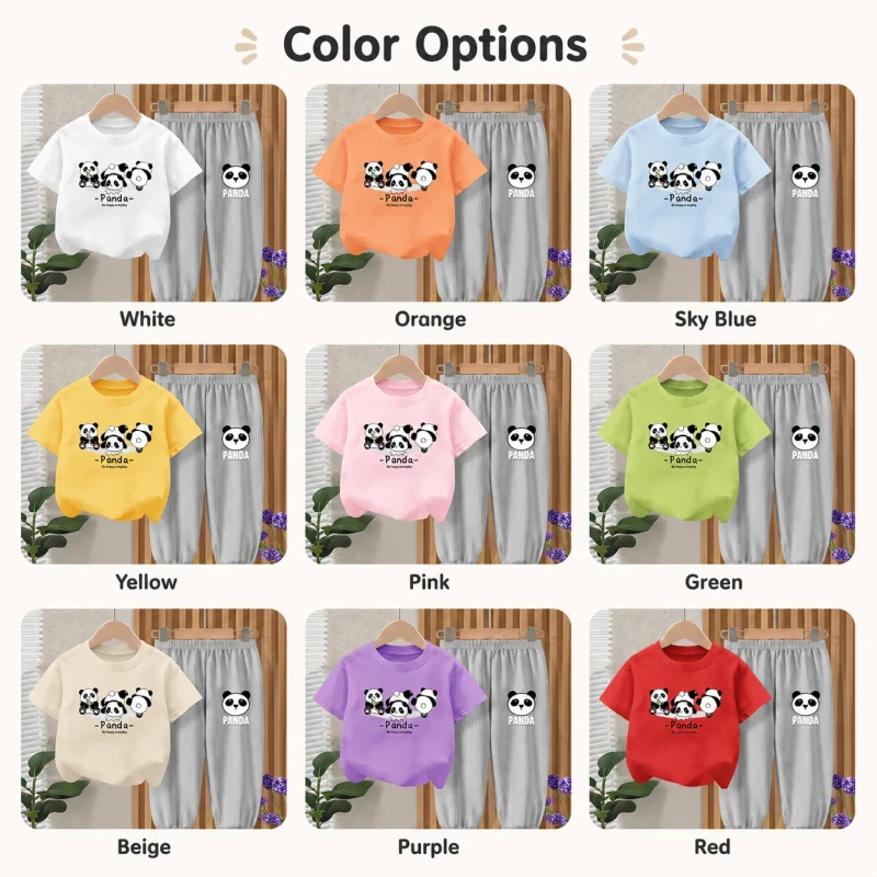 Childrens-T-Shirt-Set-Cartoon-Panda-Short-Sleeved-Top-Summer-Casual-Ice-Silk-Pants-Two-Piece-Set-for-Boys-and-Girls