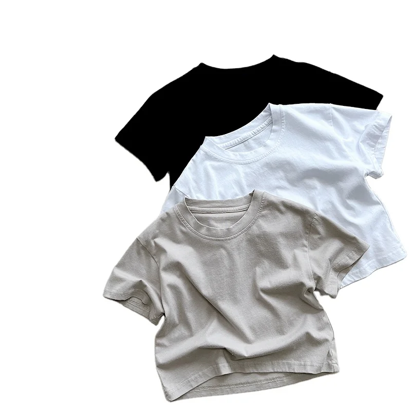 Childrens-Unisex-Short-Sleeve-Cotton-Casual-T-shirt-Summer-Solid-Color-Crew-Neck-Infant-Toddler-Top