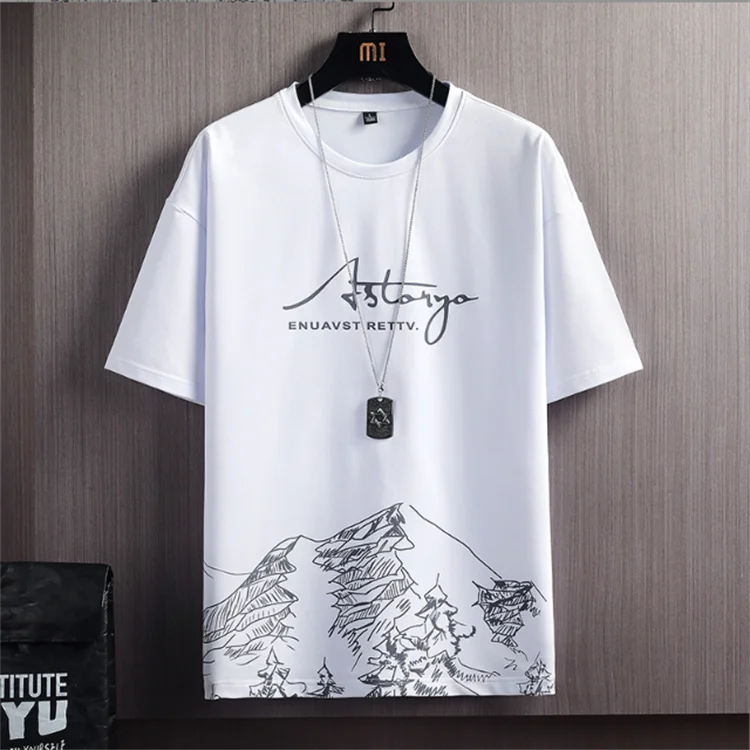 Chinese-Factory-Mens-T-shirt-Polyester-Fiber-Casual-White-T-shirt