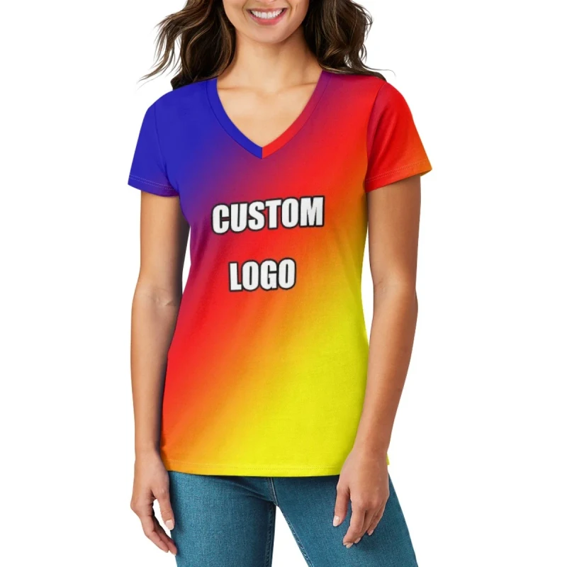 Clothing-Manufacturers-Custom-Womens-V-neck-T-shirt-Any-Pattern-Sublimation-Short-V-Neck-T-shirt-Women-High-Quality