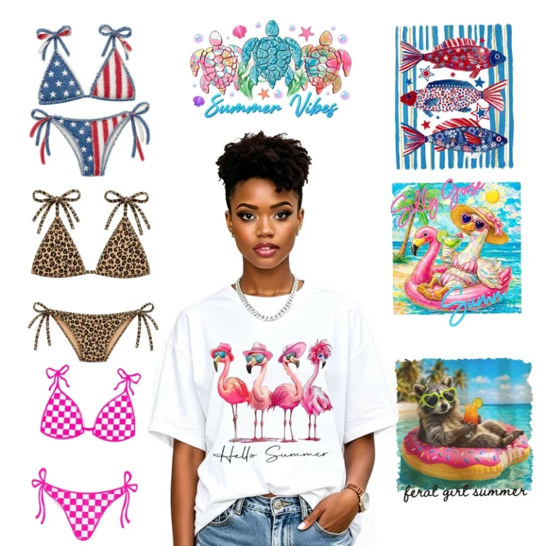 Colorful-Summer-Beach-Transfer-Cute-Women-Shirt-Heat-Transfer-Ready-To-Press-Easy-Iron-On-Custom-Design-Screen-Prints