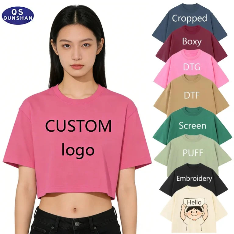 Cool-Girl-Summer-Casual-Fashion-Crop-Top-Womens-Cotton-T-Shirt-Solid-Color-Blank-T-Shirt-Custom-Logo-Printing-Cut-Boxy-T-Shirt
