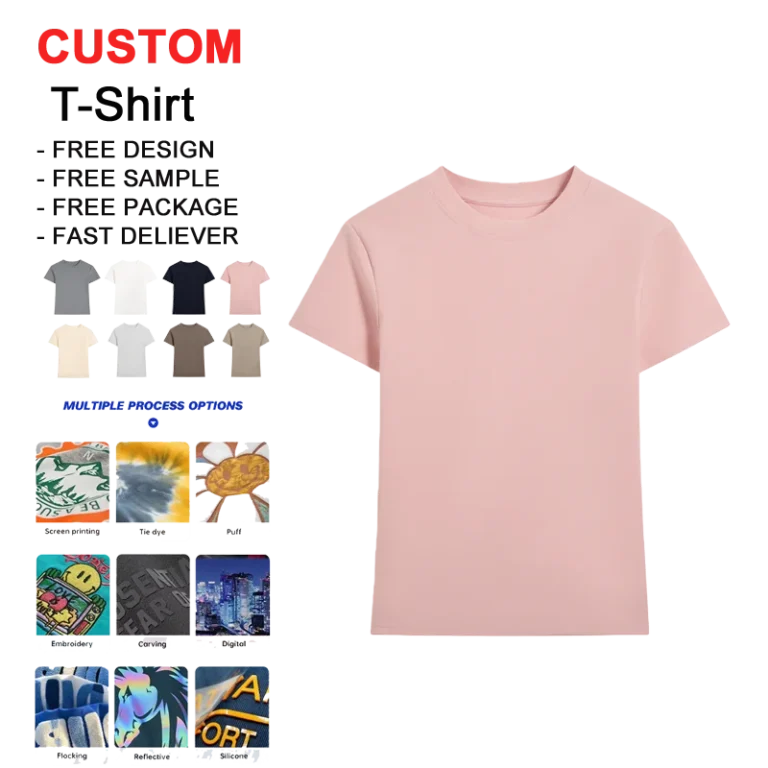 Cotton-3D-Embossed-Slim-Fit-Plain-O-Neck-220GSM-Summer-T-Shirts-Custom-Logo-Women