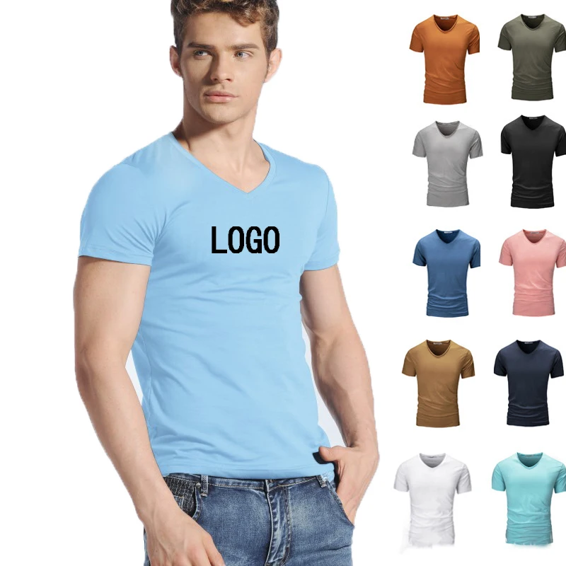 Cotton-Custom-Tshirts-Logo-Printed-OEM-ODM-Free-Sample-Plain-V-Neck-T-Shirt-for-Men