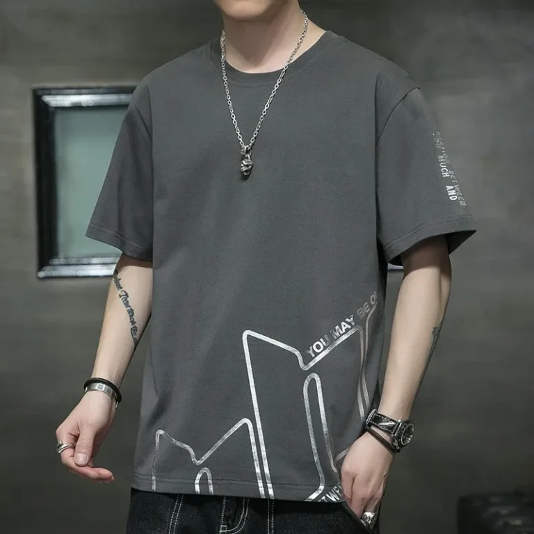 Cotton-Short-Sleeved-Mens-T-shirt-Oversized-Mens-Clothing-Fatty-Loose-Casual-Summer-Half-Sleeve-T-shirt-Mens-Bottom-Shirt