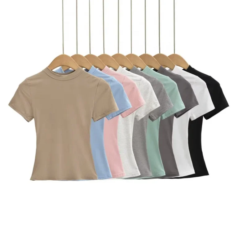 Cotton-Summer-Female-Solid-Color-Round-Neck-Slim-Fit-Short-Base-Layer-Shirt-Basic-Short-Sleeved-T-Shirt