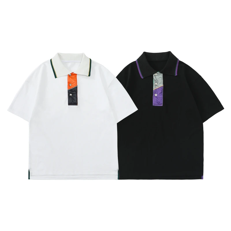 Creative-Color-Contrast-Lapel-Short-Sleeved-T-Shirt-Men-Summer-Heavy-Loose-Mens-Polo-Shirt