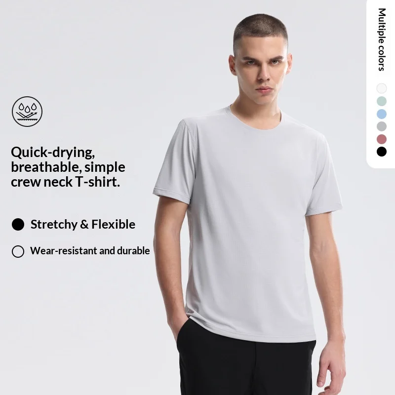Crew-Neck-Mens-Short-Sleeve-Summer-Outdoor-Sports-Running-Fitness-Training-T-Shirt-Quick-Dry-Moisture-Wicking