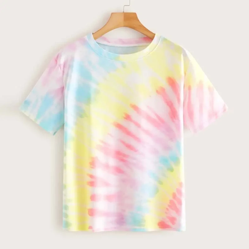 Crew-Neck-T-Shirt-Summer-Cotton-Tie-Dye-Girls-T-Shirts-Kids-100-Cotton-Custom-Logo-T-Shirts