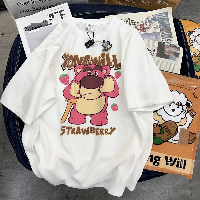 Custom-100-Cotton-Summer-Short-Sleeve-Crewneck-T-Shirt-Street-Wear-Hip-Hop-Style-Cartoon-Bear-Print-Plus-Size-Casual-Womens