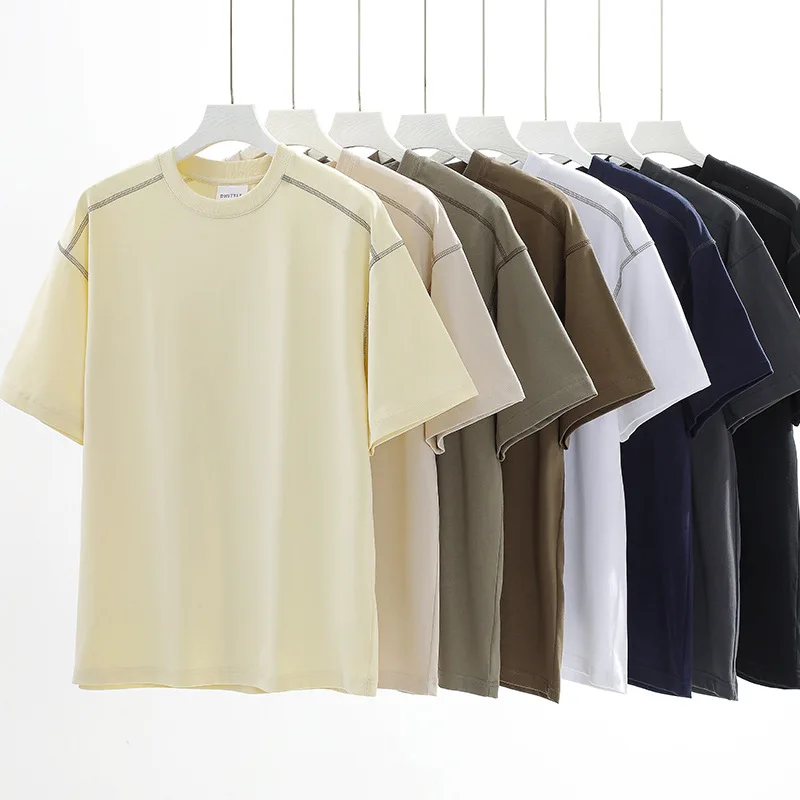 Custom-100-Cotton-T-Shirts-240-Gsm-Plus-Size-for-Men-and-Women-Outside-Sewing-Lines-Heavyweight-Knitted-Fabric