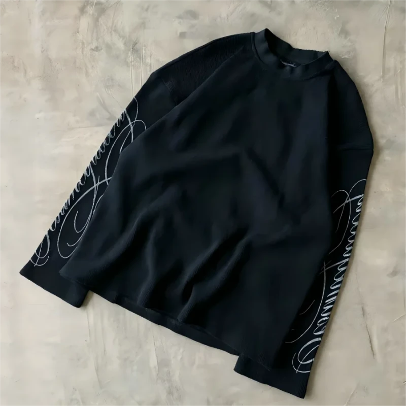 Custom-200-Gsm-Oversized-Long-Sleeve-Top-Men-Waffle-Knit-Washed-Anti-Wrinkle-Streetwear-Pattern-Casual-T-Shirt