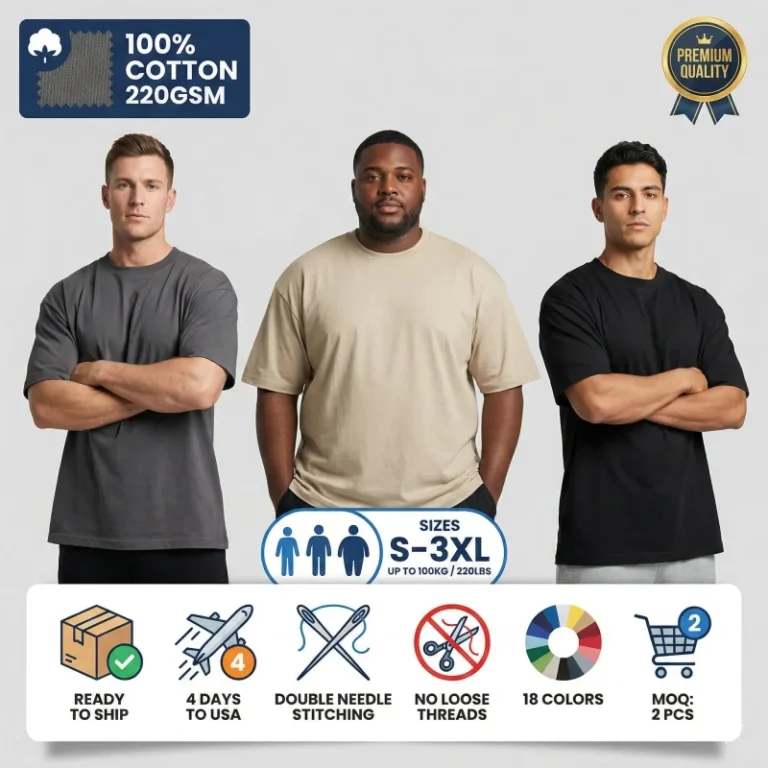 Custom-220GSM-100-Cotton-Mens-T-Shirt-Plain-Tee-Bulk-Custom-Logo-Printing