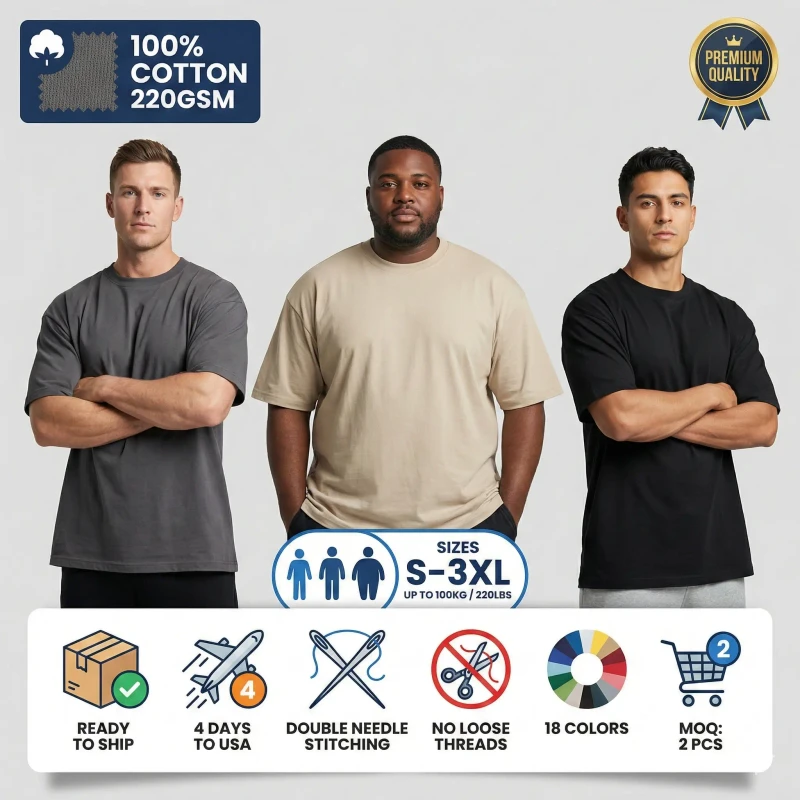 Custom-220GSM-100-Cotton-Mens-T-Shirt-Plain-Tee-Bulk-Custom-Logo-Printing