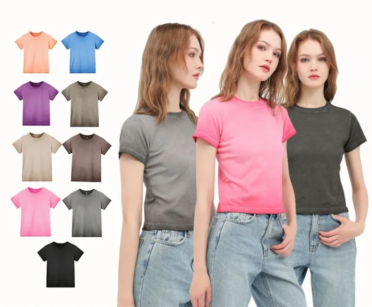 Custom-240g-40S-Hot-Girl-Slim-Fit-Partial-Washed-Fashion-Dye-High-Stretch-Skinny-Cropped-Sports-T-shirt-for-Running-Fitness