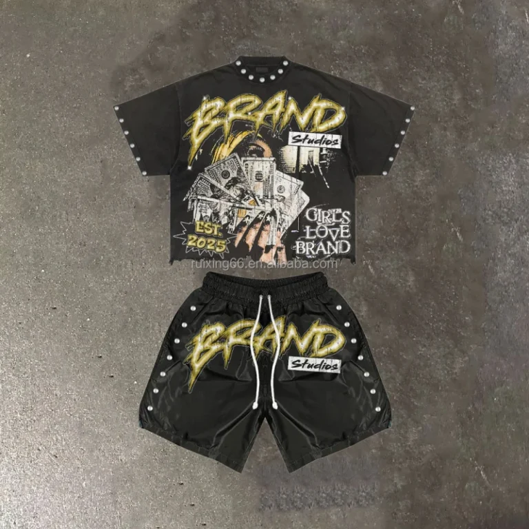 Custom-280gsm-Heavyweight-100-Cotton-Tee-Set-Men-DTG-Graphic-T-Shirt-and-Shorts-Acid-Wash-Distressed-2-Piece-Set