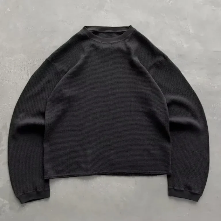 Custom-3D-Embroidery-Vintage-Cotton-Oversized-320Gsm-Waffle-Knit-Long-Sleeve-Drop-Shoulder-High-Quality-Unisex-T-Shirts