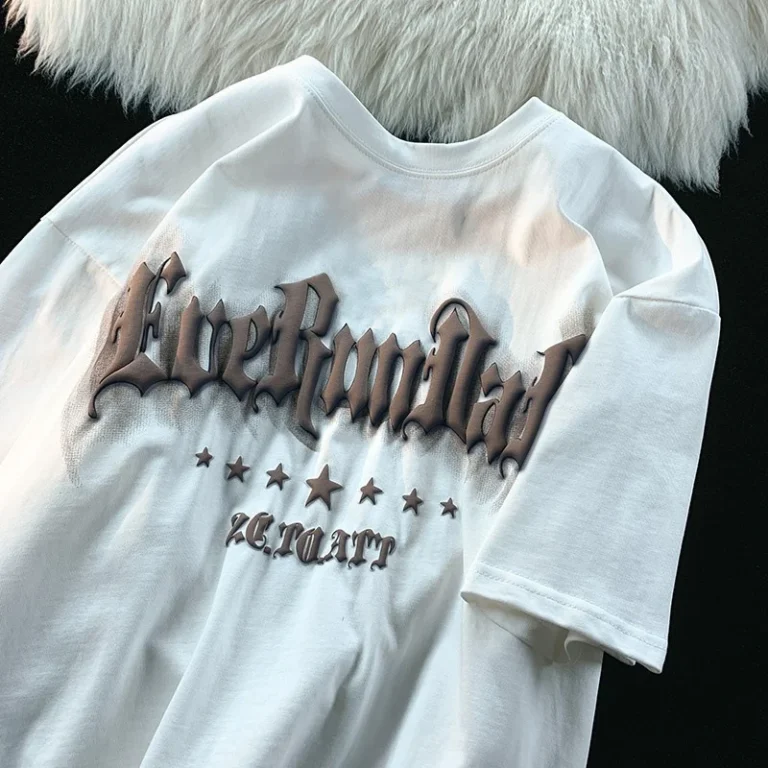 Custom-3D-Puff-Print-T-Shirt-for-Men-Organic-Cotton-Solid-Pattern-Drop-Shoulder-Heavyweight-100-Cotton