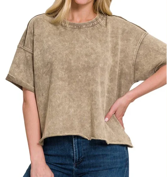Custom-Acid-Wash-Short-Sleeved-Cropped-Top-for-Women-and-Kids-Mommy-Me-Family-Matching-T-Shirts-Solid-Color-for-Boys-Girls