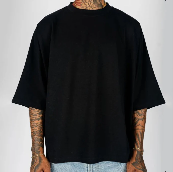 Custom-Black-Crew-Neck-Half-Sleeve-T-Shirt-Tshirt-Men-Heavy-Weight-Boxy-T-Shirt-Boxy-Cropped-T-Shirt-Tshirt-Women-Custom