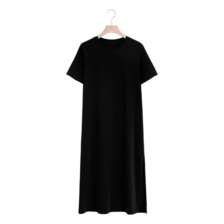 Custom-Cotton-Comfortable-Casual-Loose-Women-T-Shirt-Dress-Summer-Side-Split-Short-Sleeve-T-Shirt-Dress-for-Women
