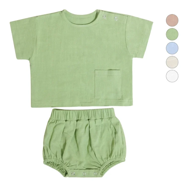 Custom-Crew-Neck-Children-Tracksuit-Summer-T-Shirt-Shorts-Children-Clothing-Set-With-Pocket-Design