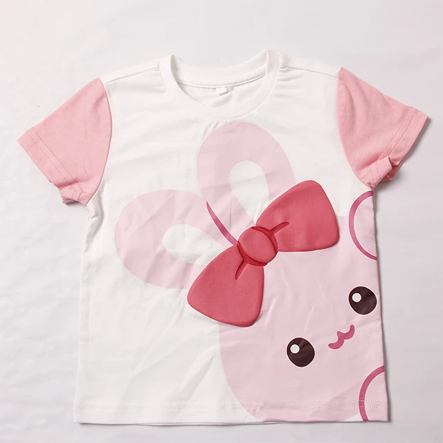 Custom-Cute-Baby-Girl-3D-Puff-Print-Knitted-100-Cotton-Breathable-Summer-Tee-Shirts-Toddler-Kids-Bulk-Tops
