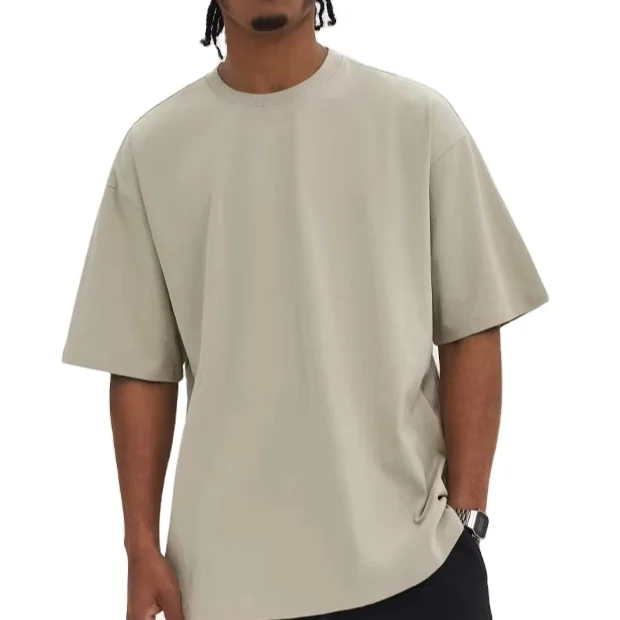 Custom-Eco-Friendly-Heavy-Weight-Knitted-240GSM-Solid-Color-100-Cotton-Printed-Loose-Fit-Mens-Short-Sleeve-T-Shirt