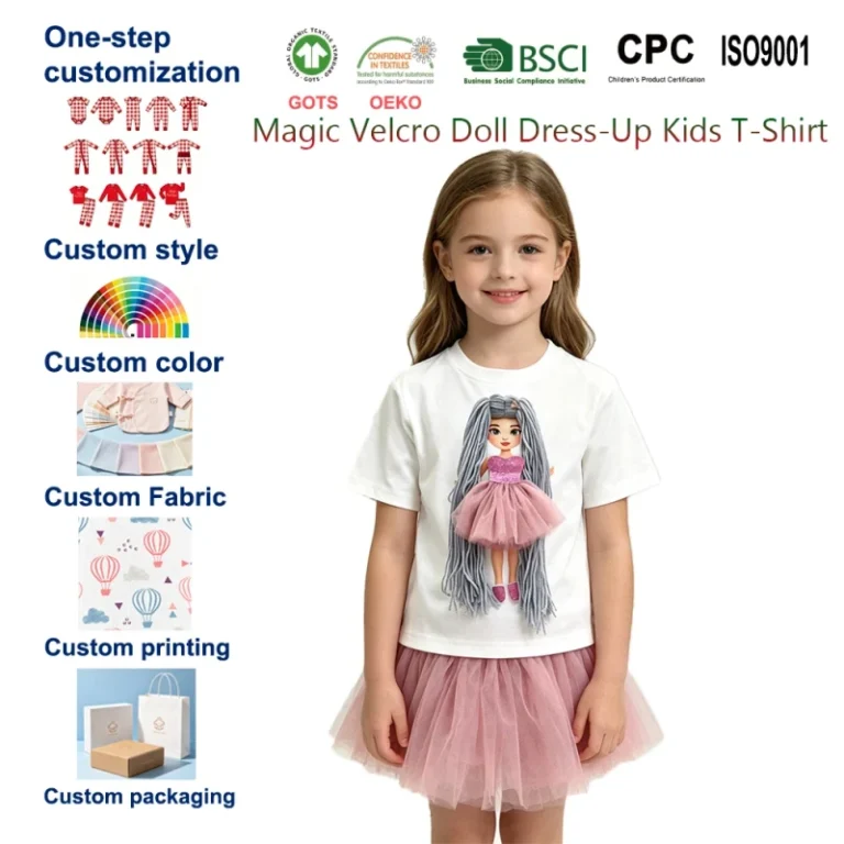 Custom-Emblem-Girls-100-Cotton-T-shirt-OEM-Magic-Tape-Removable-3D-Cartoon-Doll-Oversized-Kids-Top
