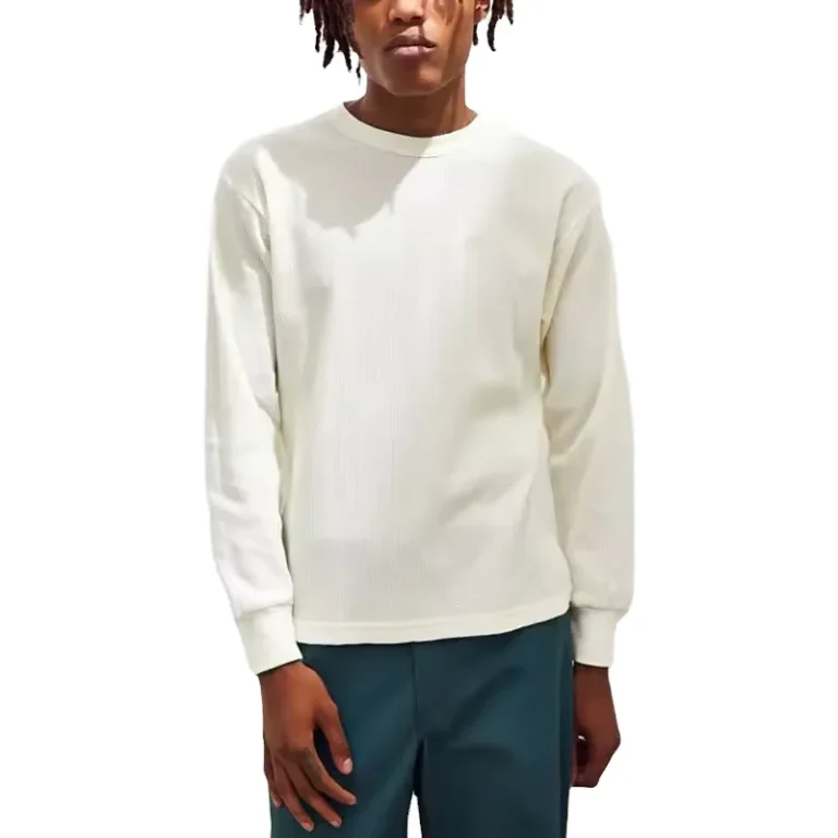 Custom-Embossed-Long-Sleeve-Waffle-Knit-T-Shirt-for-Men-Solid-Pattern-Thermal-Combed-Cotton-Streetwear-Heavy-Weight